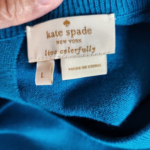 Kate Spade Arianna Sweater Womens Size Large Teal Wool Cashmere Blend 3/4 Sleeve - Picture 7 of 10